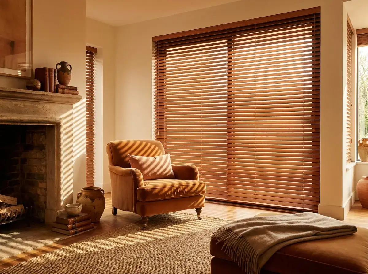 Cedar, aluminium and faux wood venetian blinds